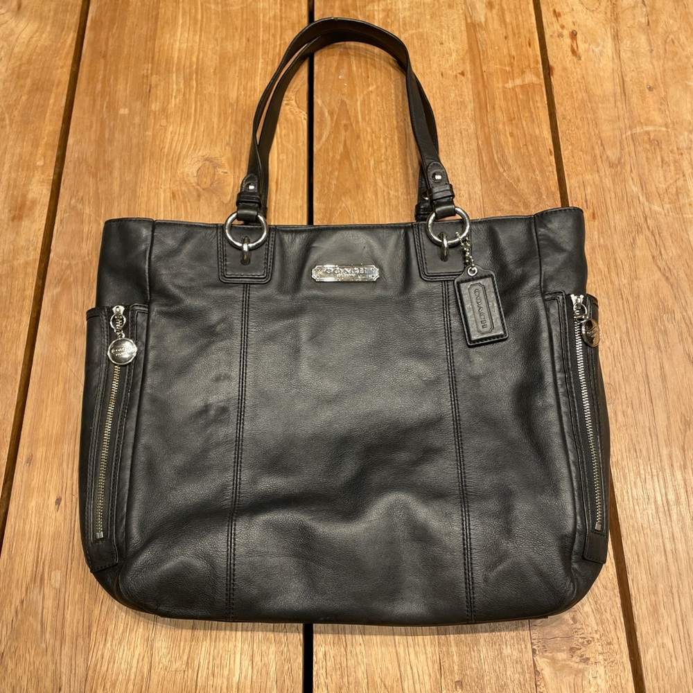 Coach Black Leather Handbag with Silver Details